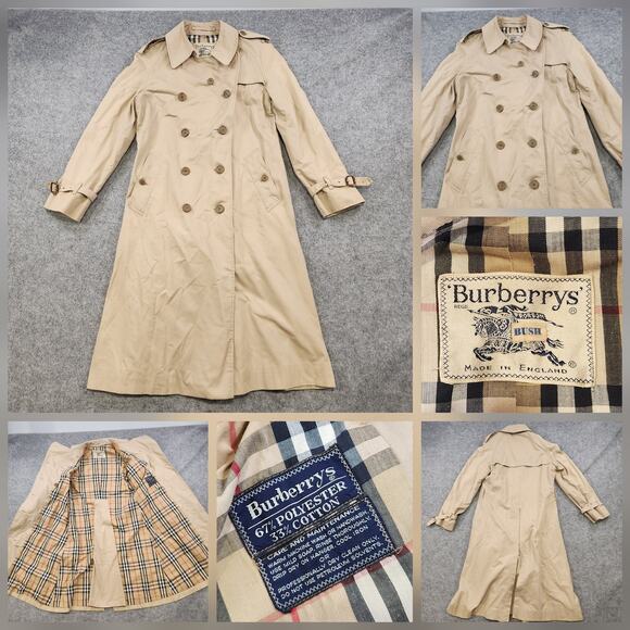 VTG Burberrys Trench Coat Womens Medium? Double Breasted Nova Check England 90s - Picture 1 of 16